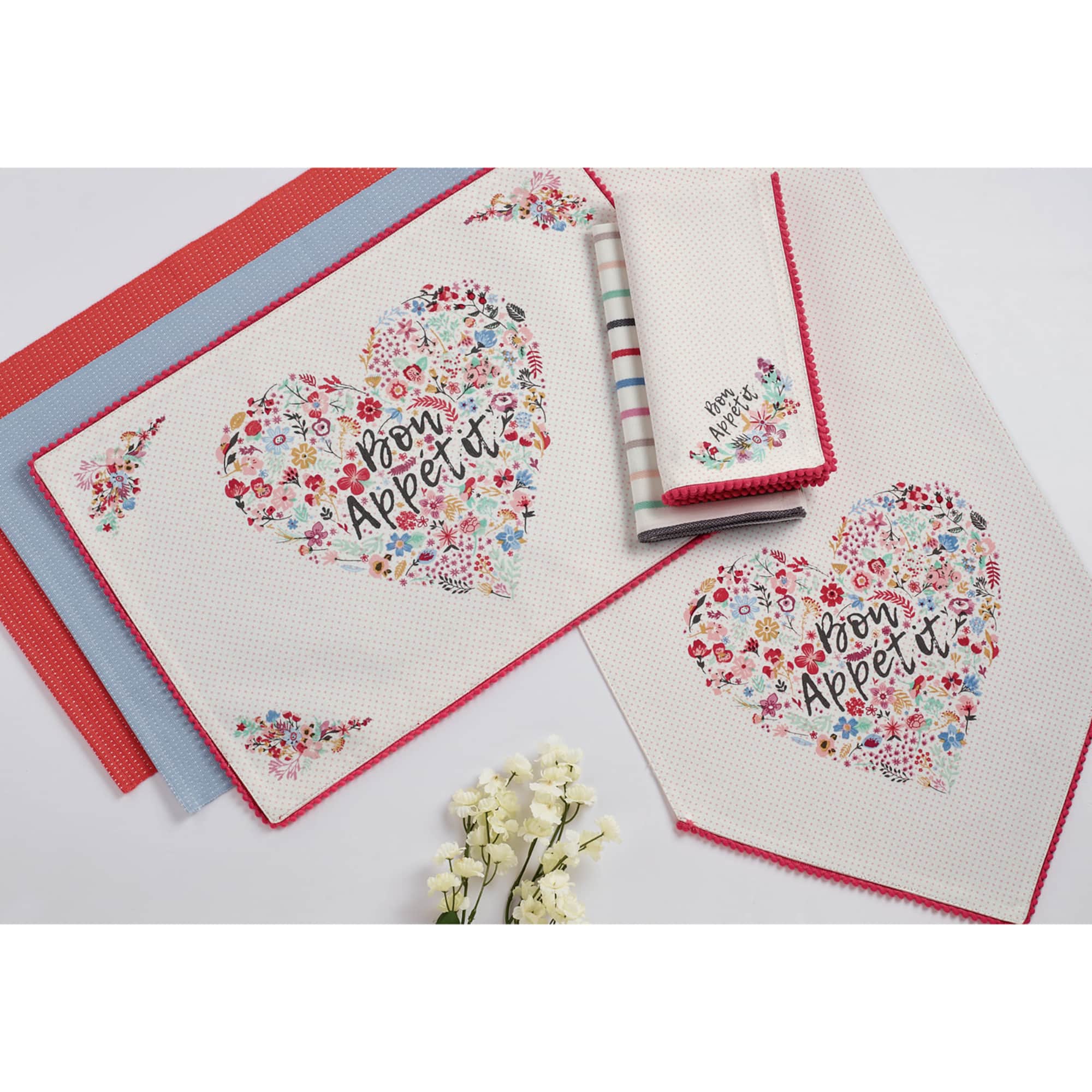 Pink Dobby Dots Placemat Set, 13" x 19", 6 Piece